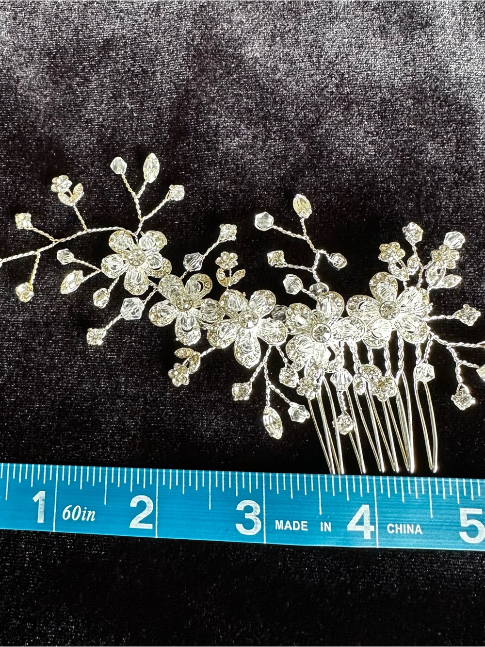 Bridal wedding comb silver tone crystal style rhinestone floral hair headpiece - Picture 8 of 13